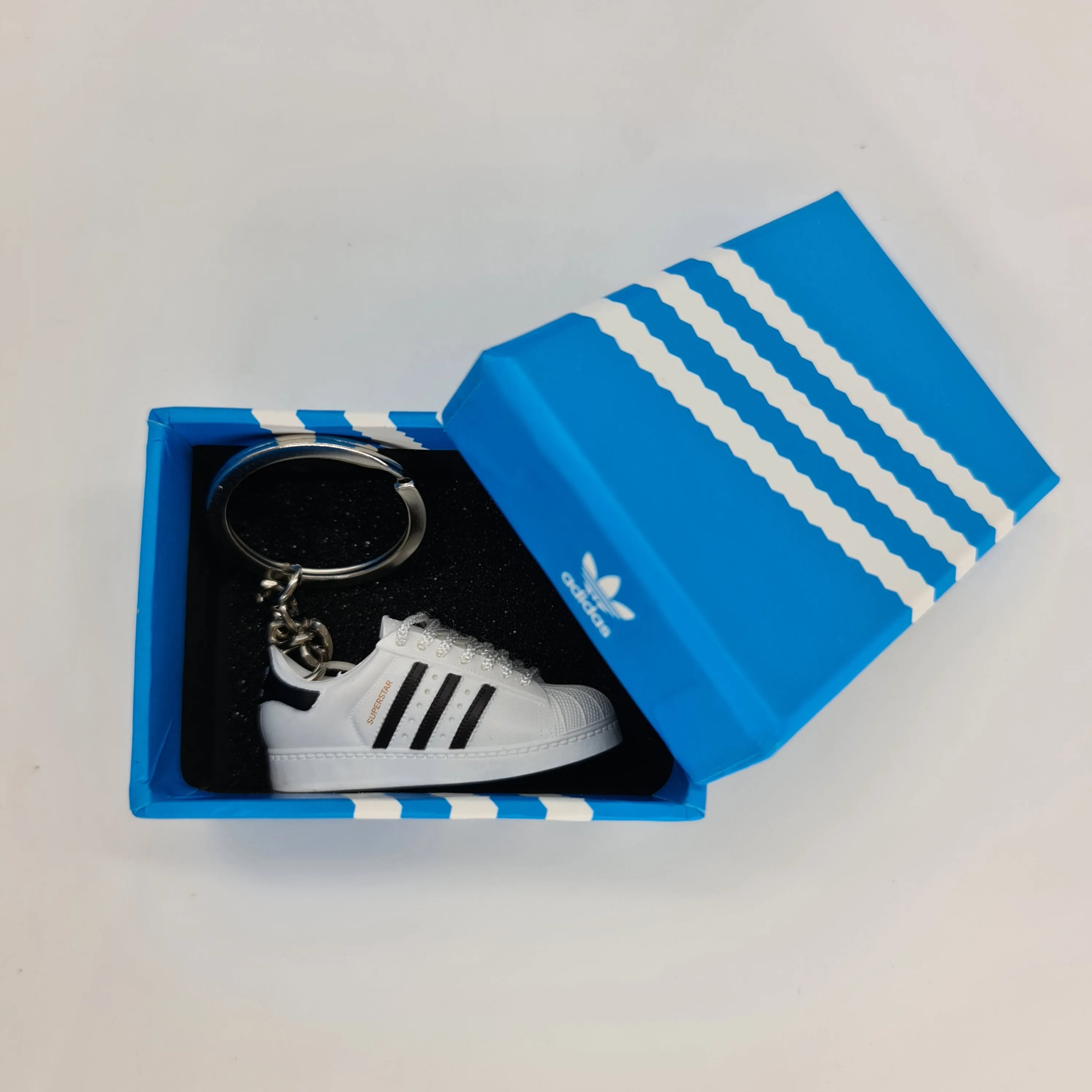 Adi Superstar White/Black Mini Sneaker Keyring.