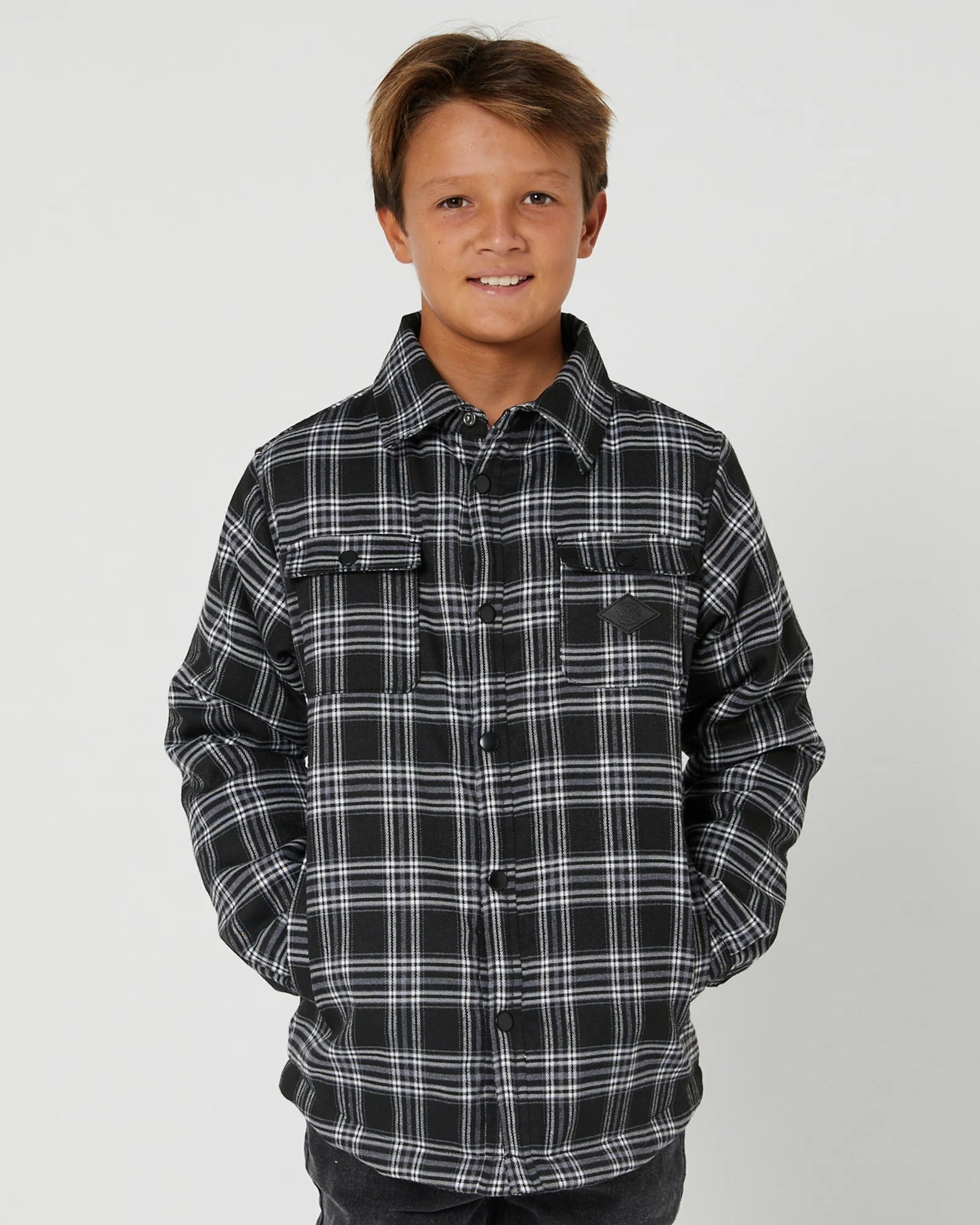 Alphabet Soup Black Check Teen Outback Shacket