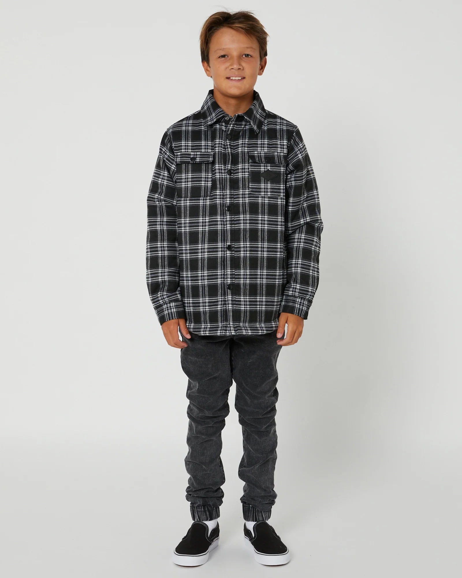 Alphabet Soup Black Check Teen Outback Shacket