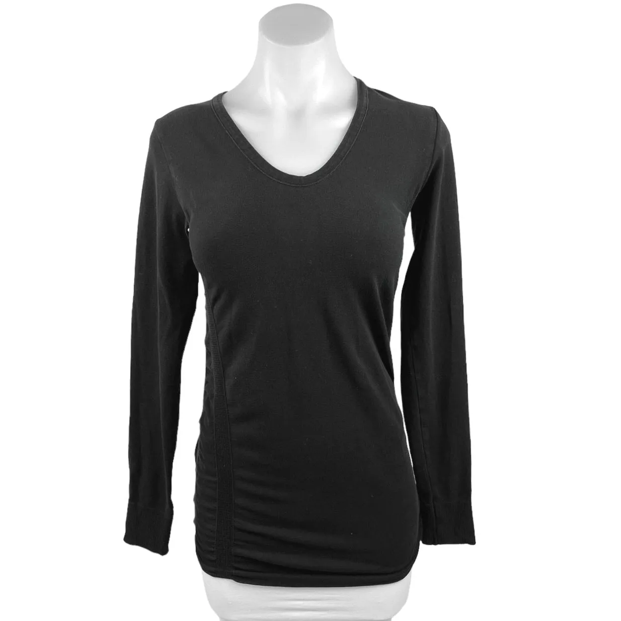 Athleta Black V-Neck Tunic Long Sleeve Basic Casual Long Sweater T-Shirt Size M