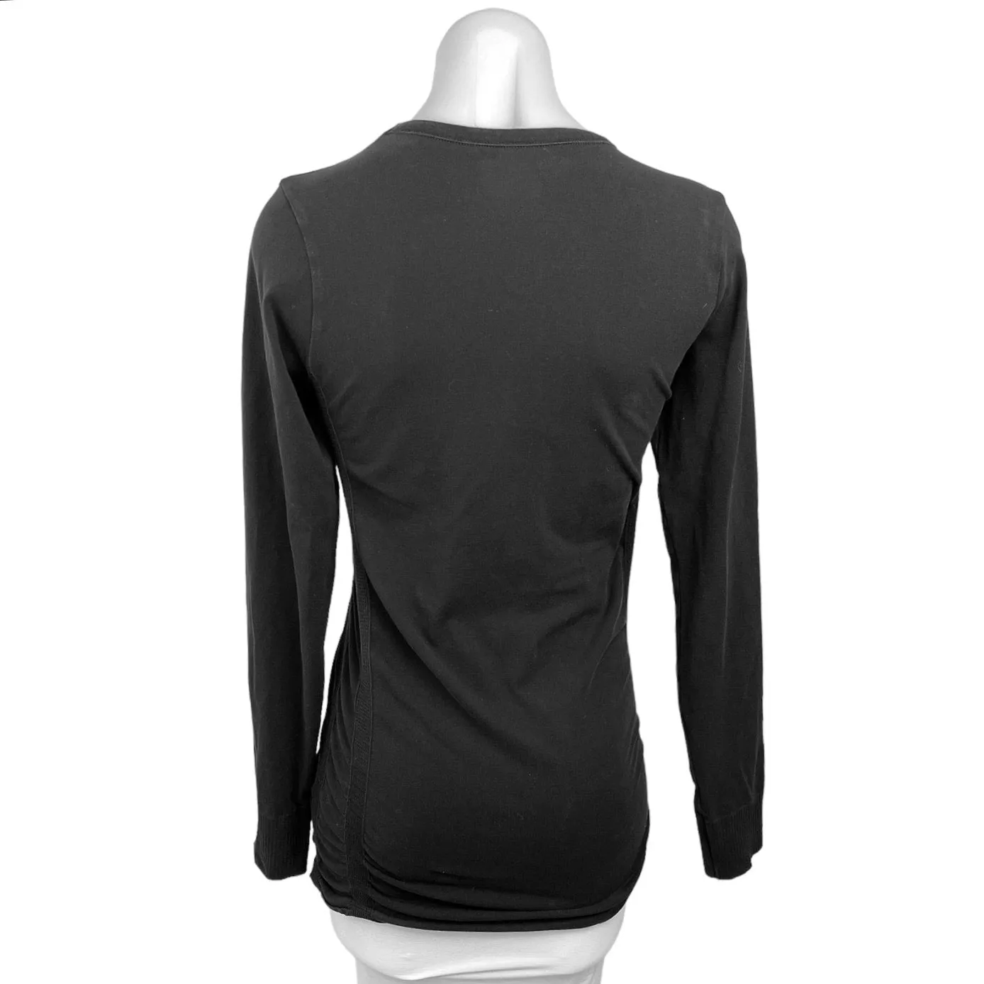 Athleta Black V-Neck Tunic Long Sleeve Basic Casual Long Sweater T-Shirt Size M