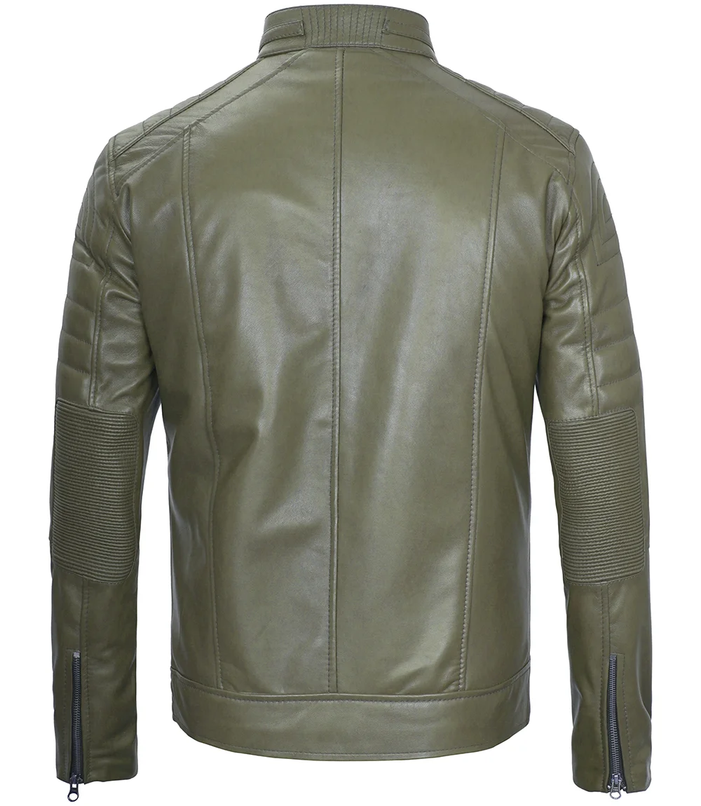 Austin Men Cafe Racer Dark Green Real Leather Jacket