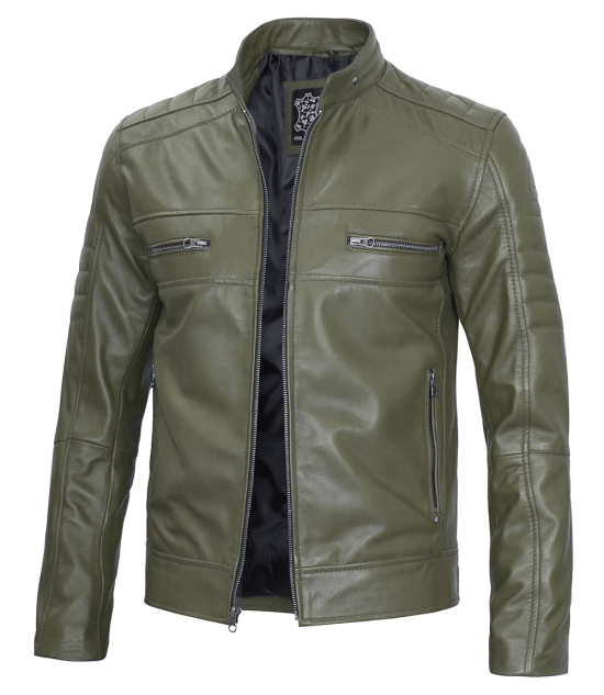 Austin Men Cafe Racer Dark Green Real Leather Jacket