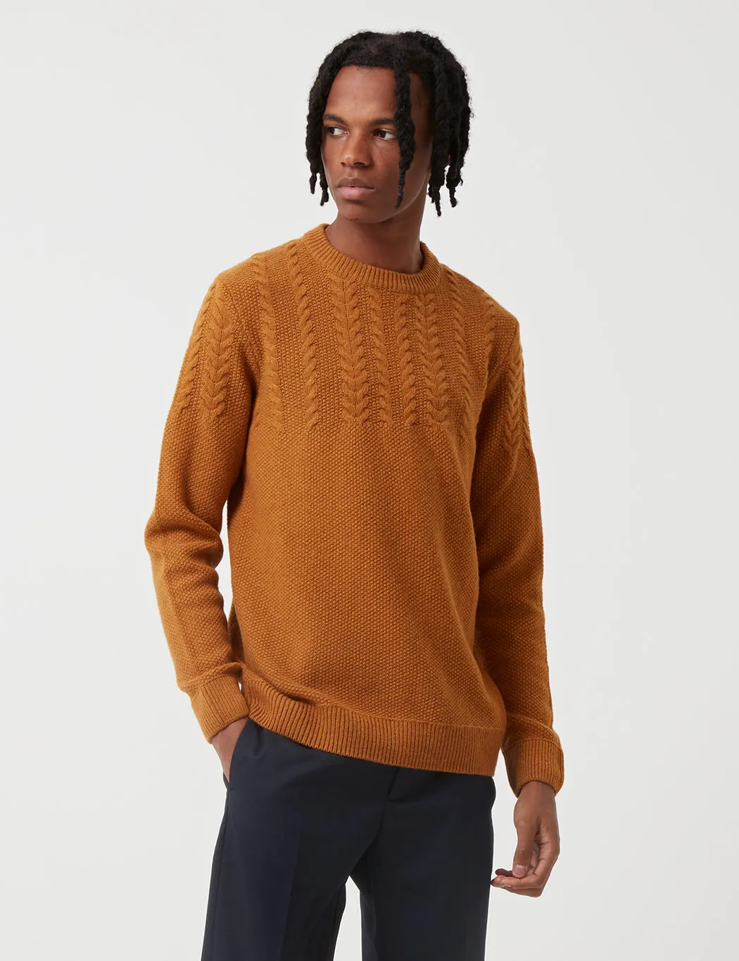 Barbour Crastill Cable Knit Sweatshirt - Mustard - Buy now