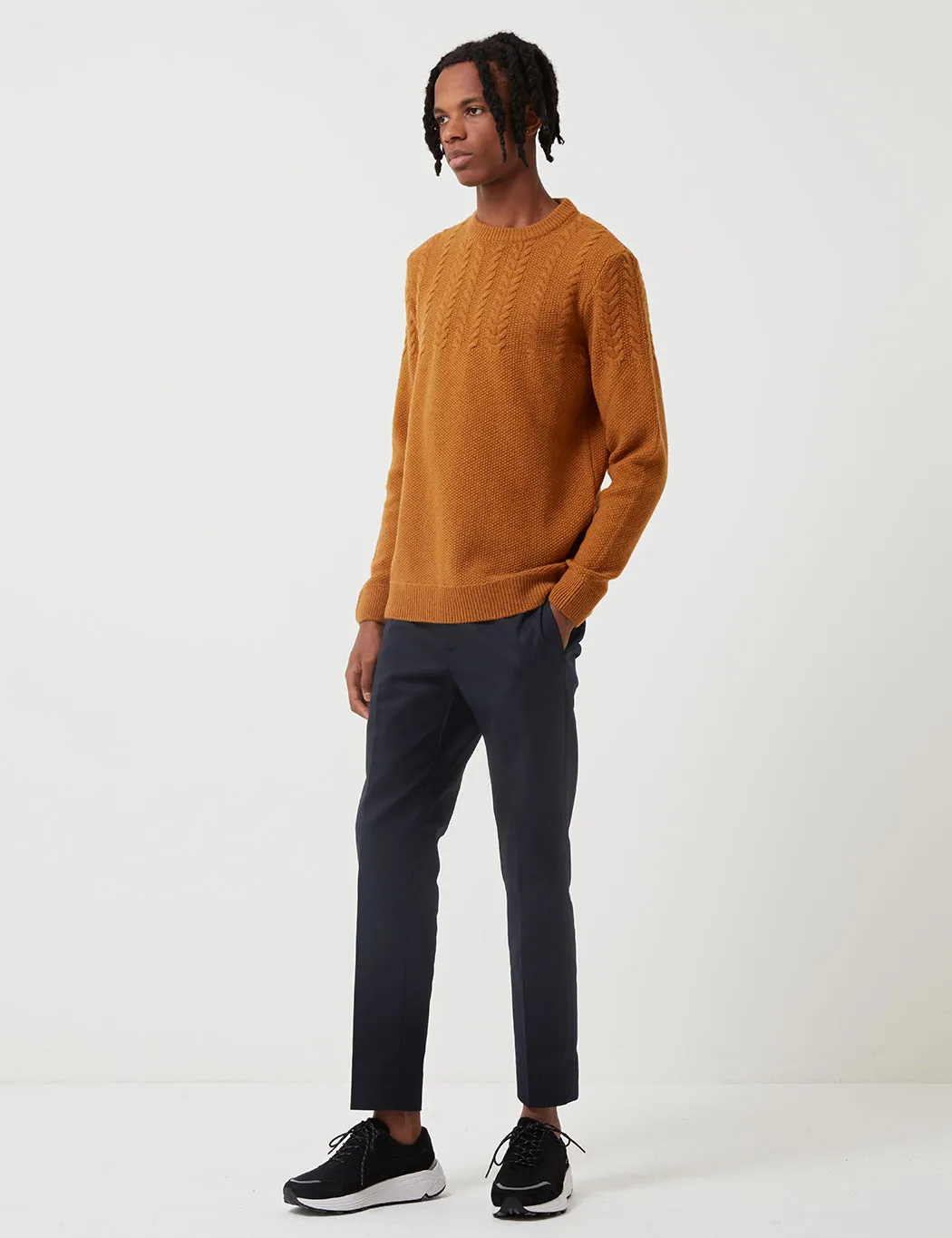 Barbour Crastill Cable Knit Sweatshirt - Mustard - Buy now