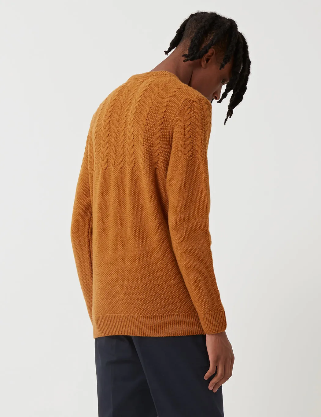 Barbour Crastill Cable Knit Sweatshirt - Mustard - Buy now