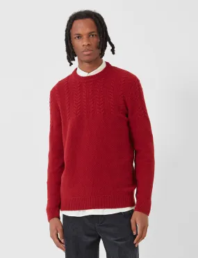 Barbour Crastill Cable Knit Sweatshirt - Rich Red - Buy Online & Save!