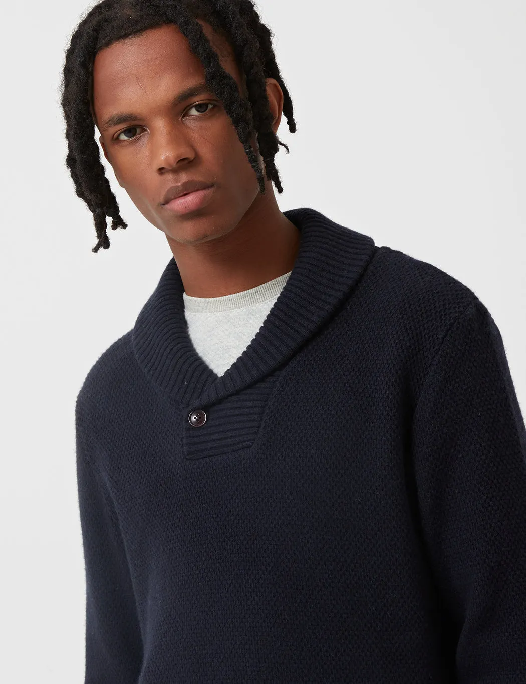 Barbour Honeycomb Shawl Neck Knit - Navy Blue