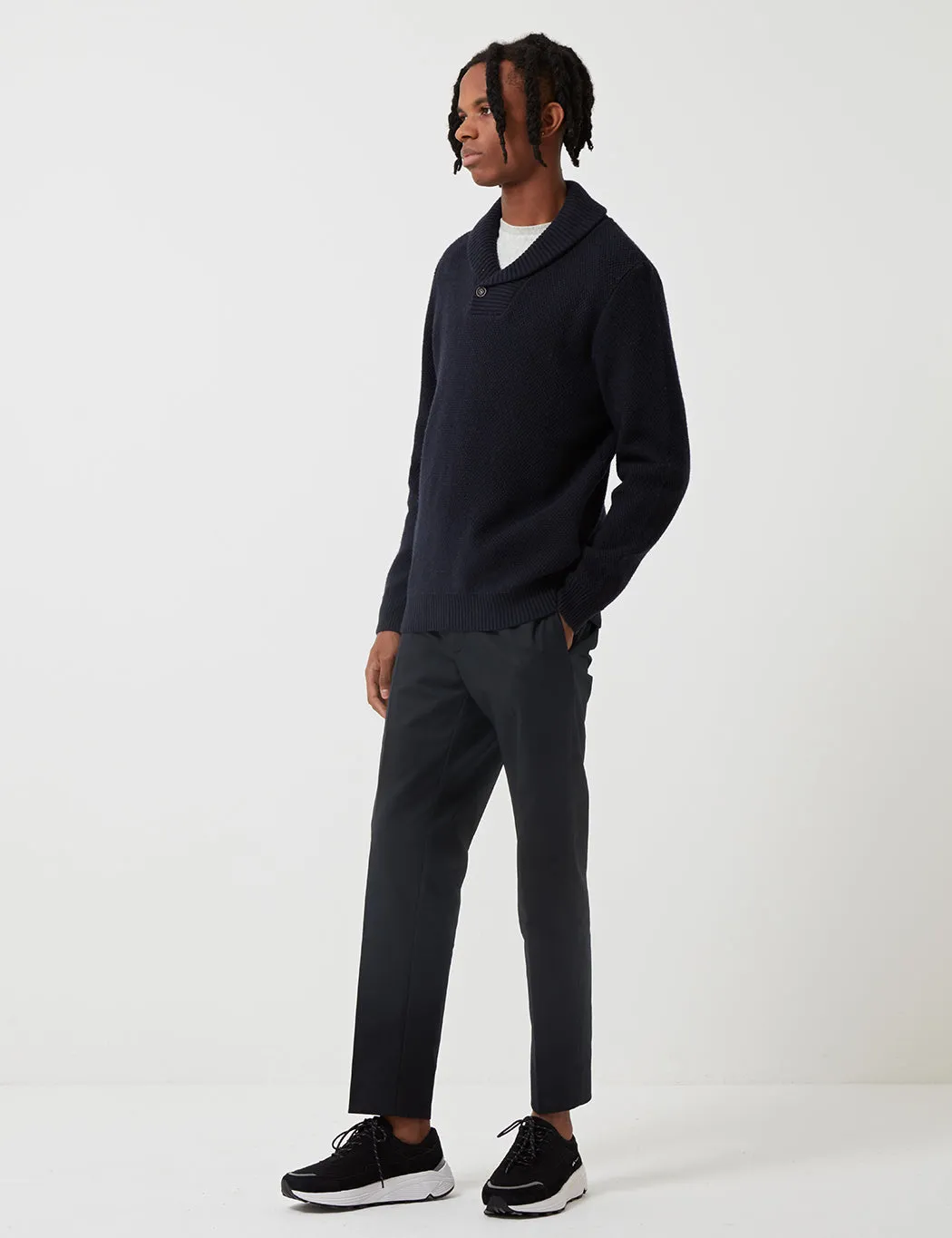 Barbour Honeycomb Shawl Neck Knit - Navy Blue