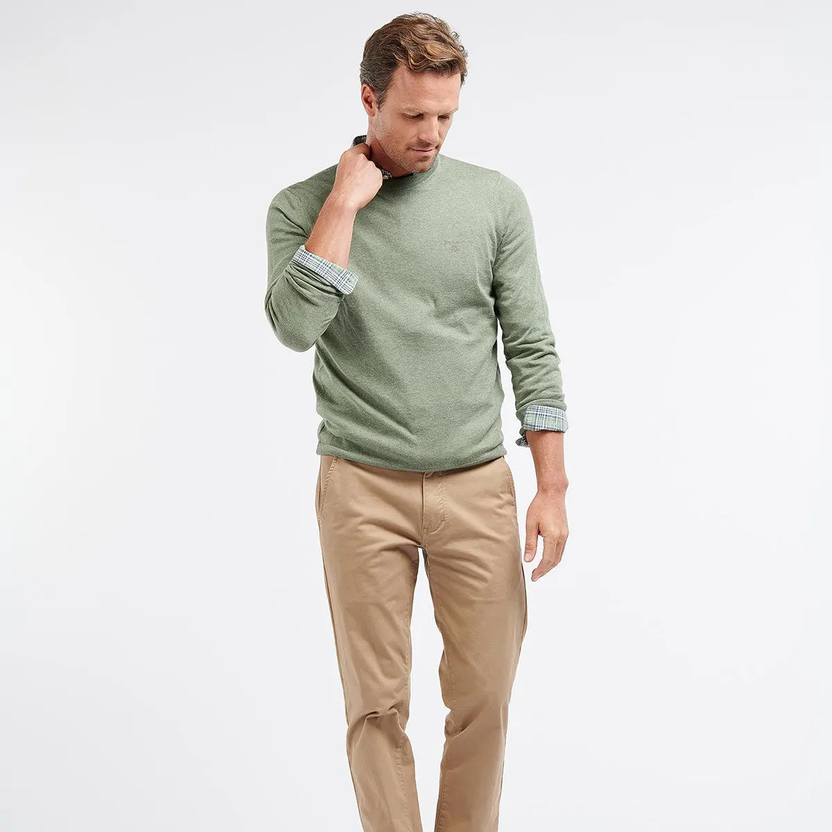 Barbour Light Moss Cotton Crew Neck Jumper.