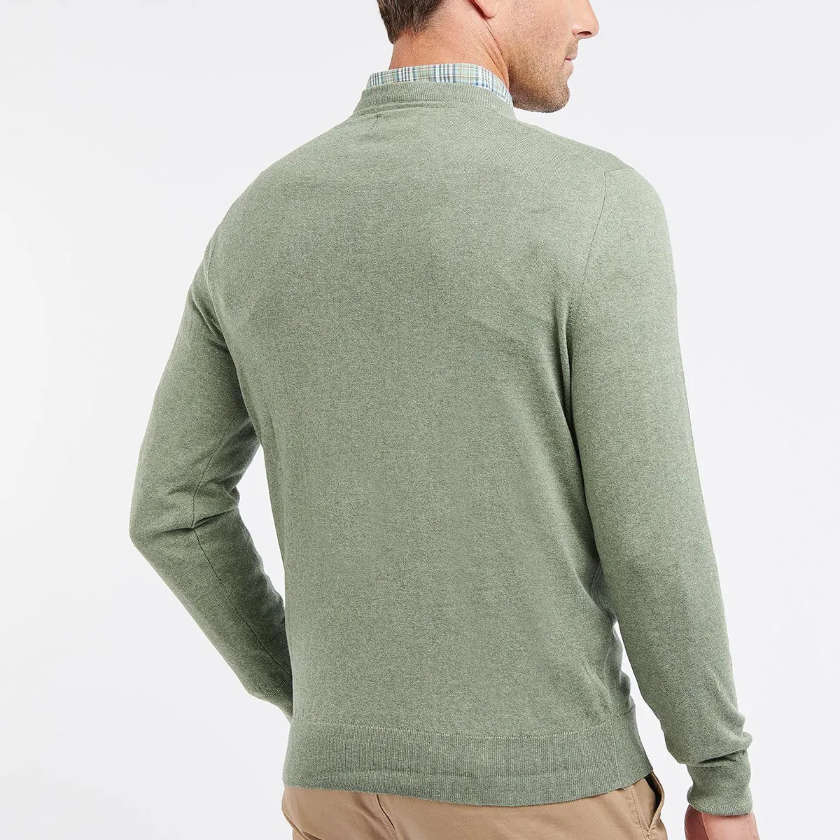 Barbour Light Moss Cotton Crew Neck Jumper.