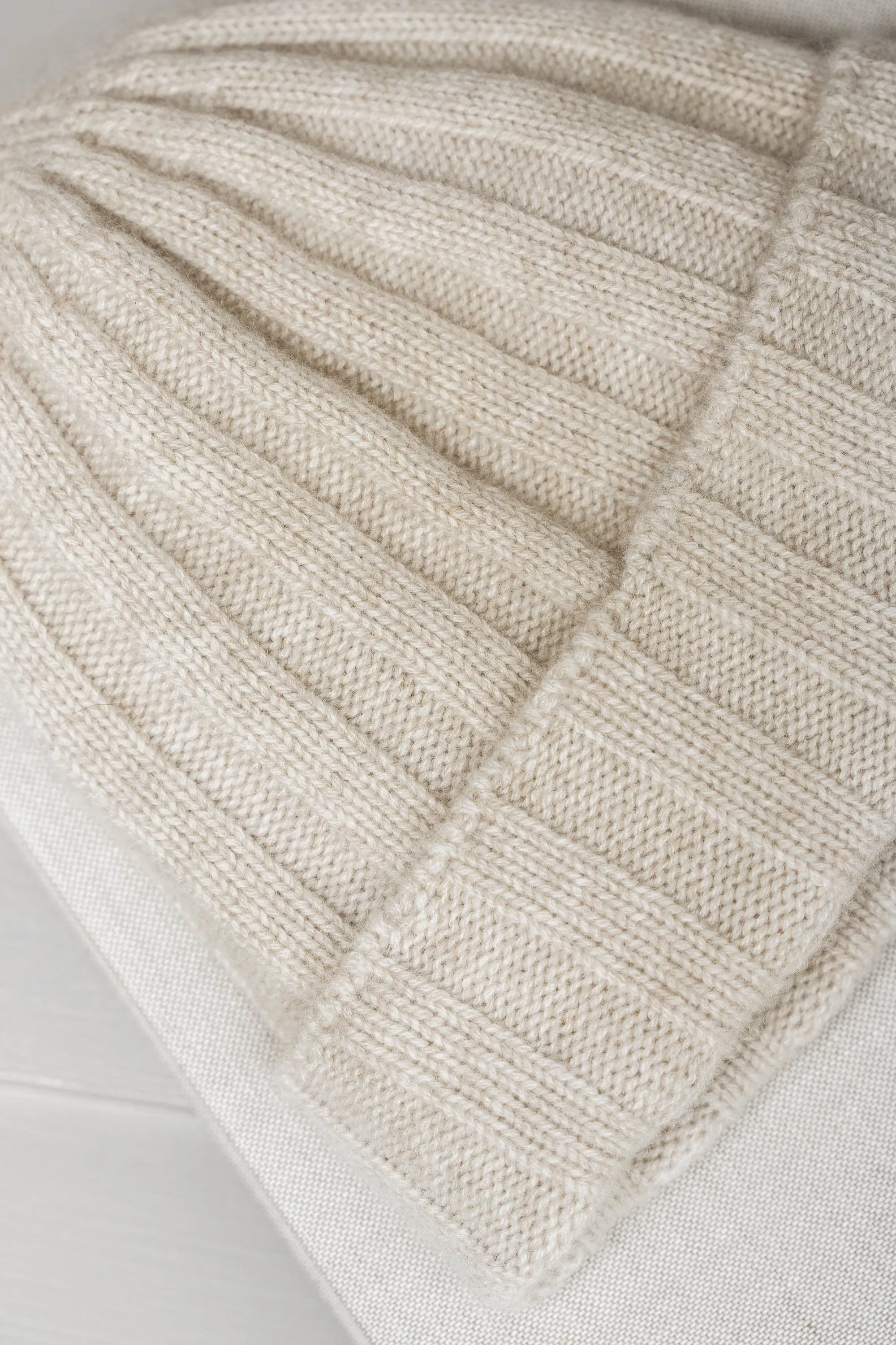 Beige Cashmere rib knit beanie - Made in Italy