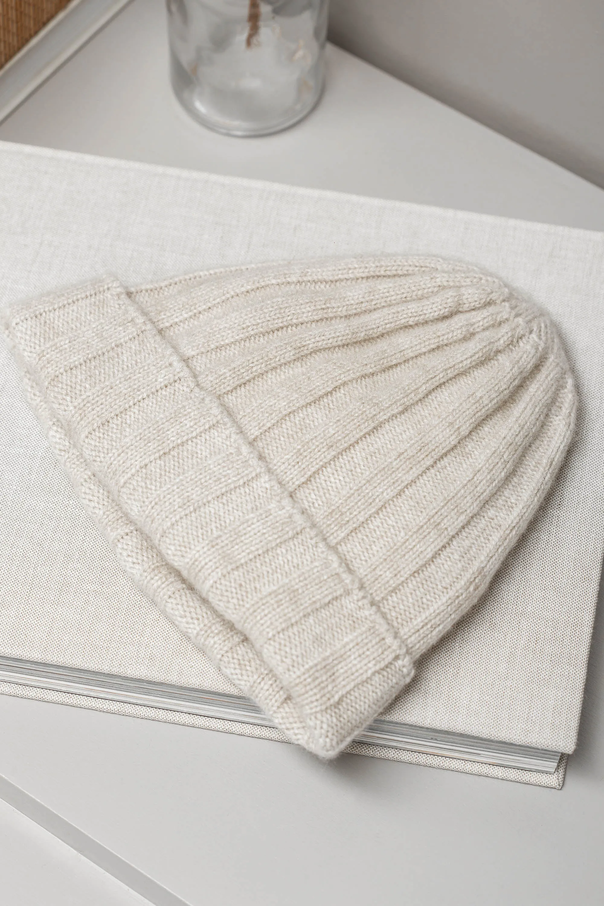 Beige Cashmere rib knit beanie - Made in Italy