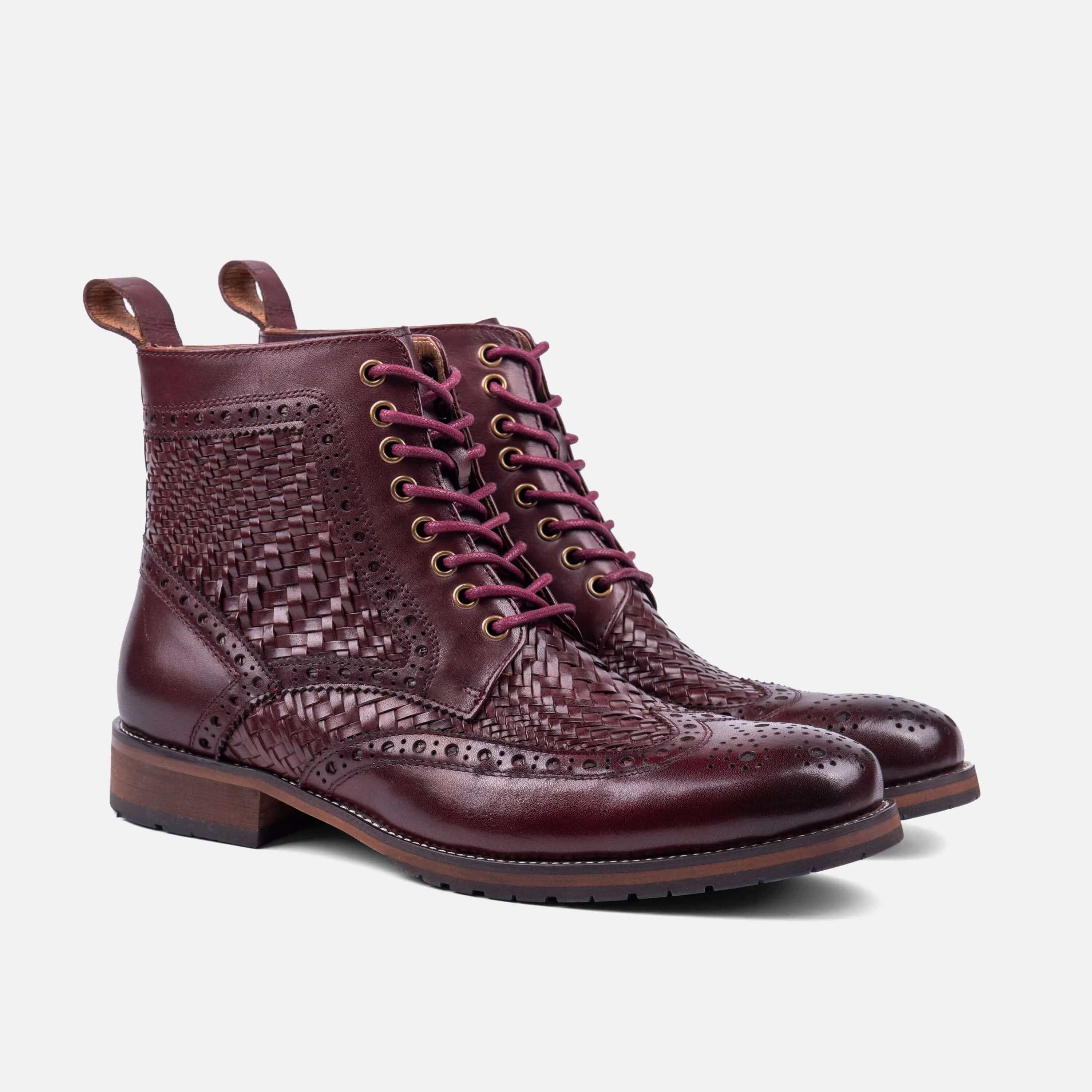 Belmont Burgundy Leather Wingtip Combat Boots