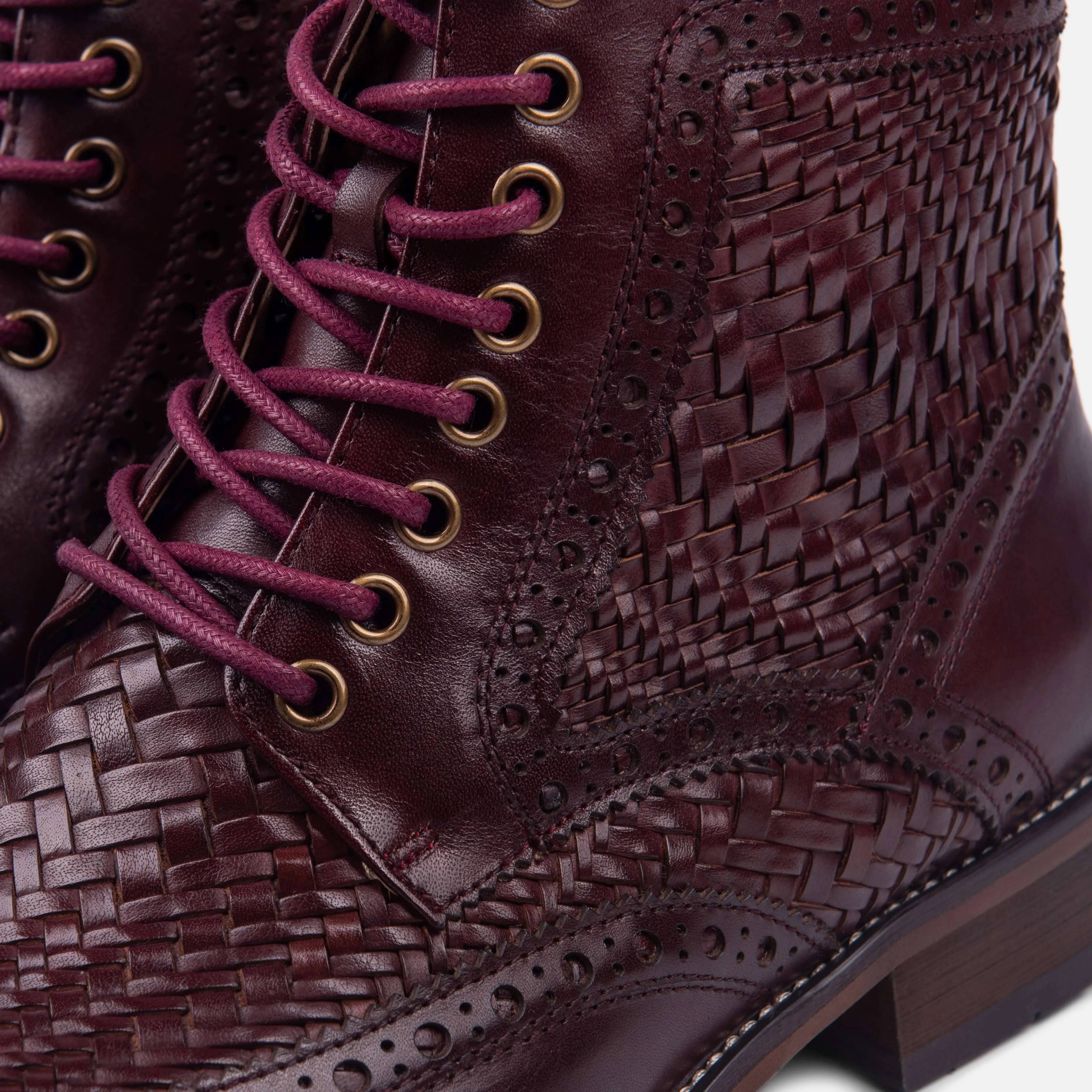 Belmont Burgundy Leather Wingtip Combat Boots