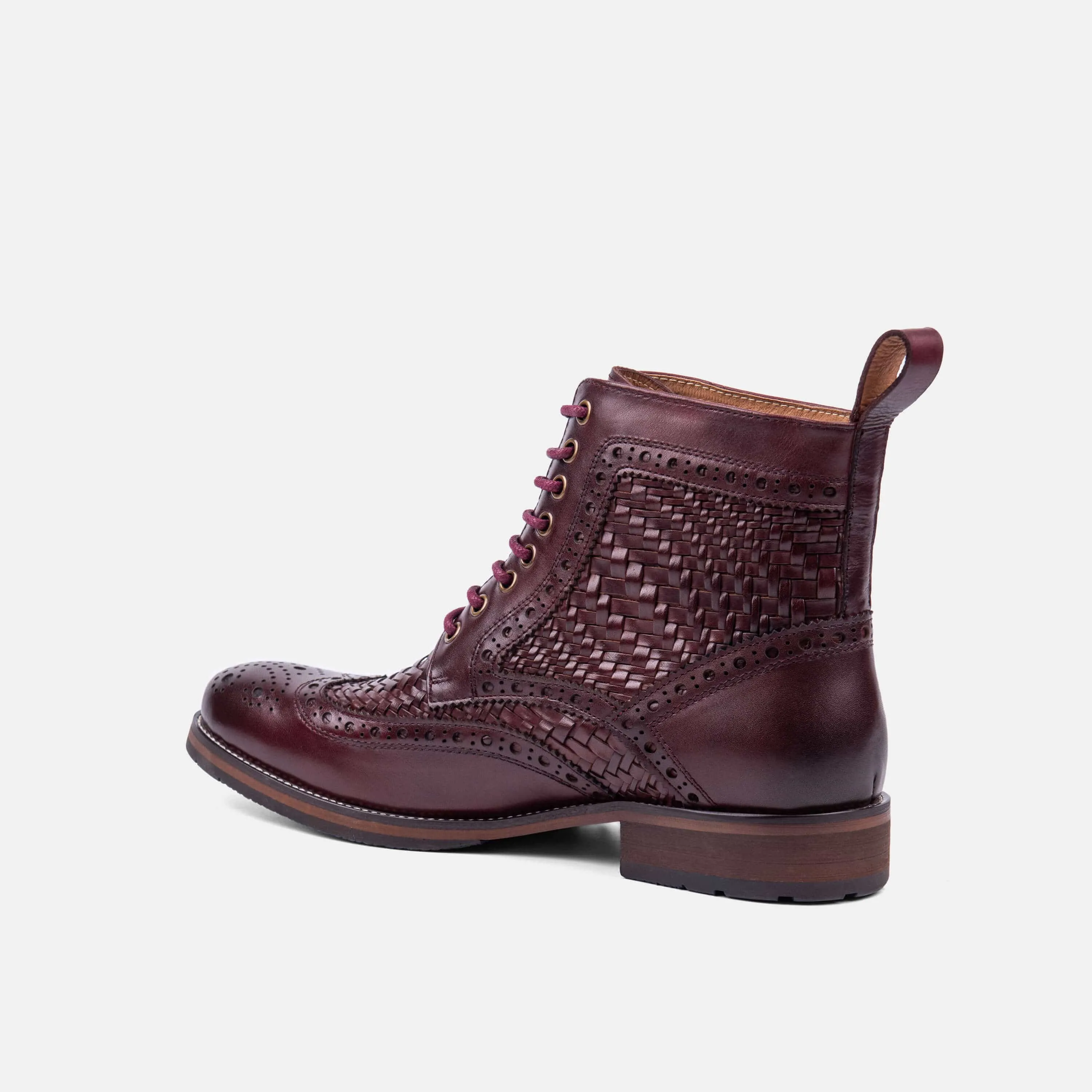 Belmont Burgundy Leather Wingtip Combat Boots