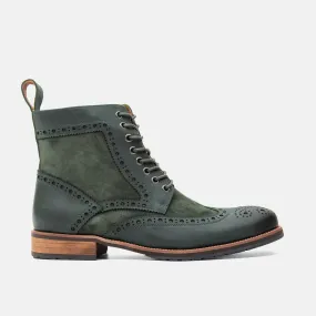 Belmont green leather wingtip combat boots.