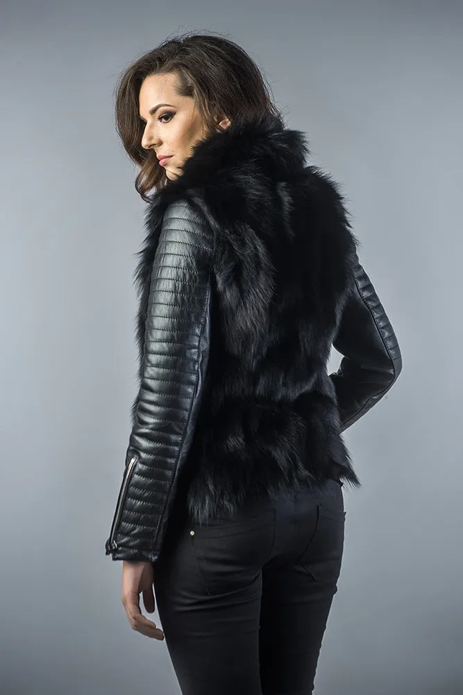 Black Arctic Fox Fur Leather Jacket