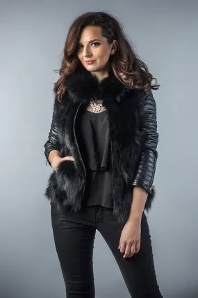 Black Arctic Fox Fur Leather Jacket