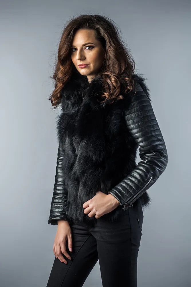 Black Arctic Fox Fur Leather Jacket