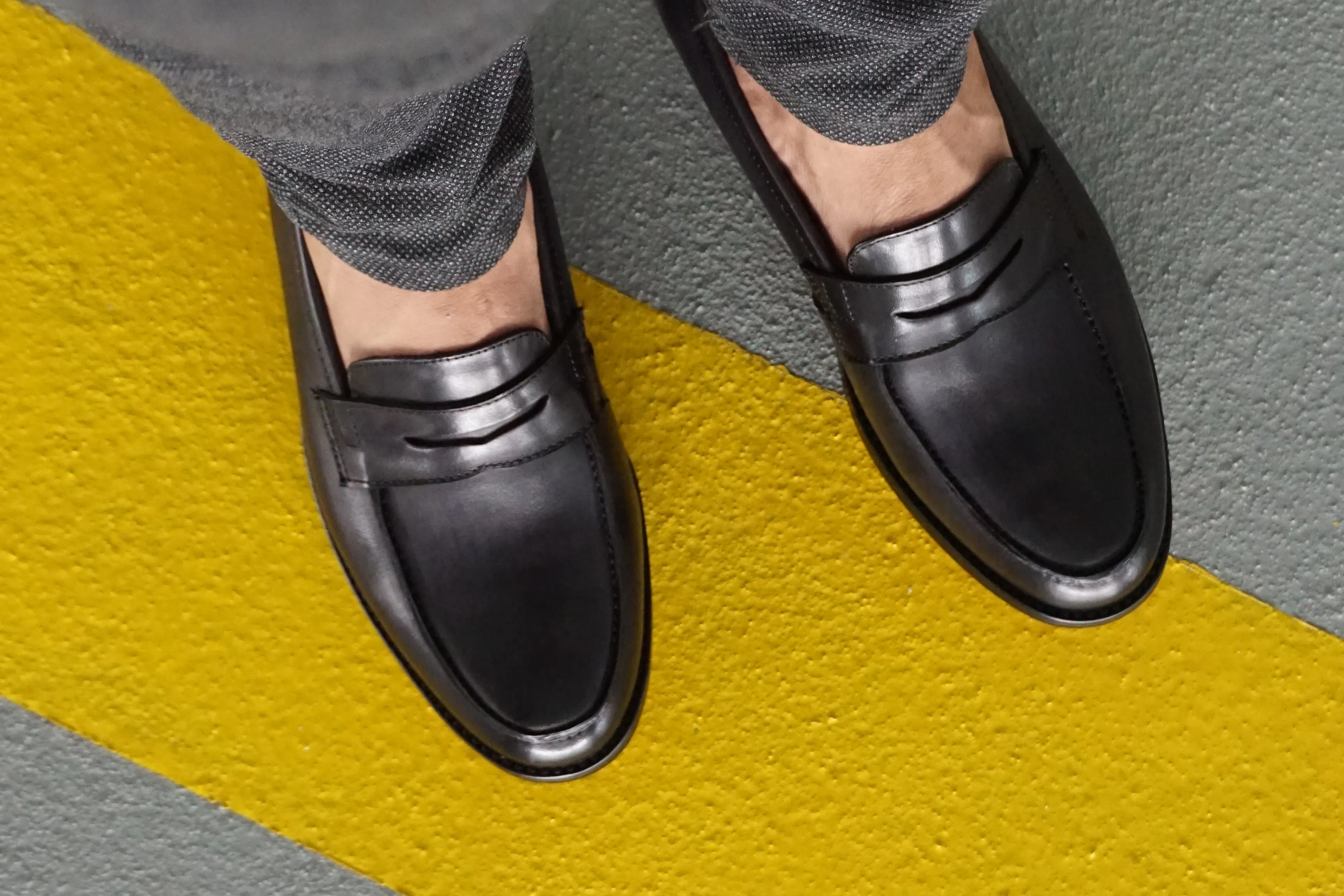 Black Grey Penny Loafer - Hand Painted Leather Patina