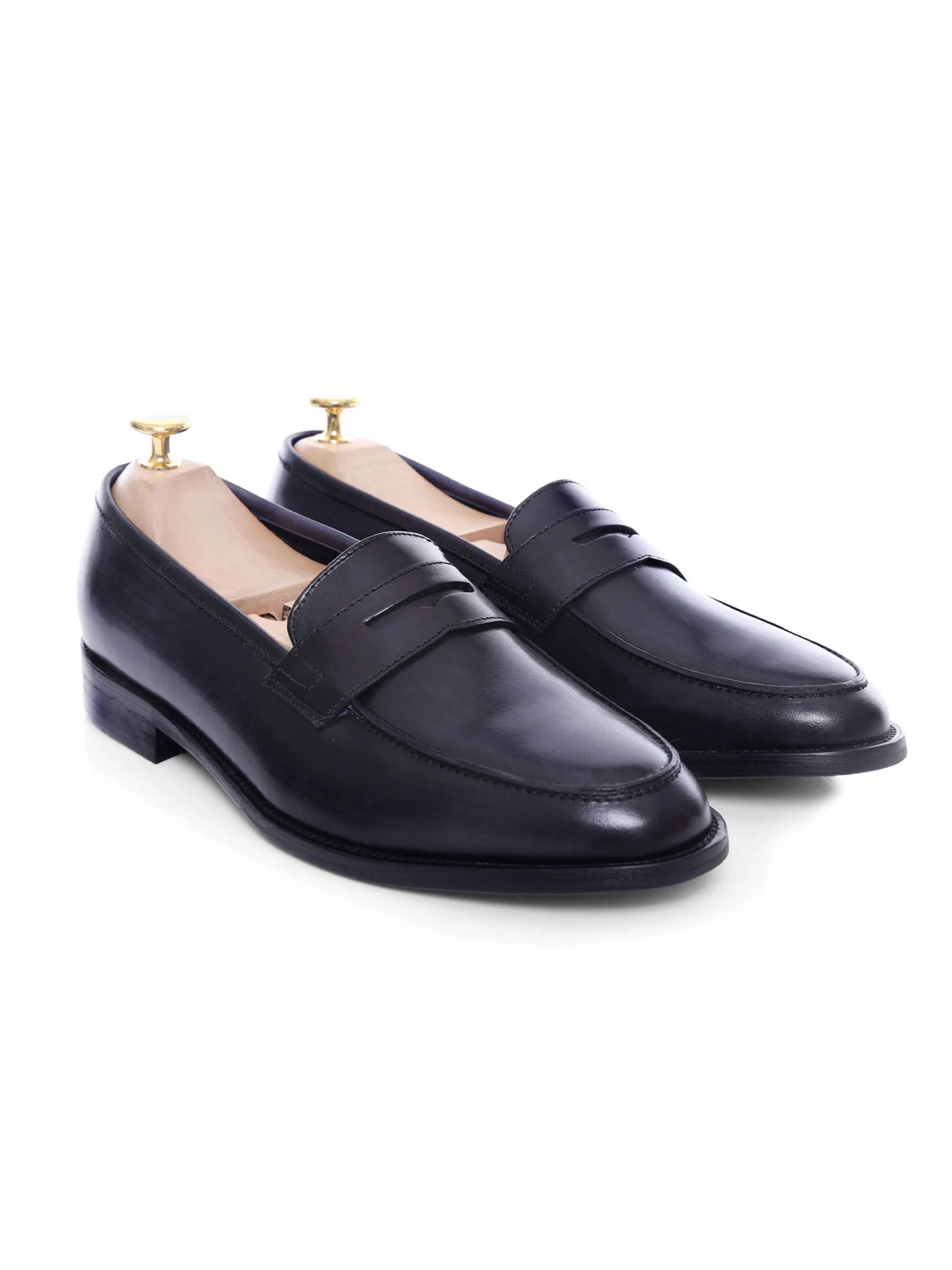 Black Grey Penny Loafer - Hand Painted Leather Patina