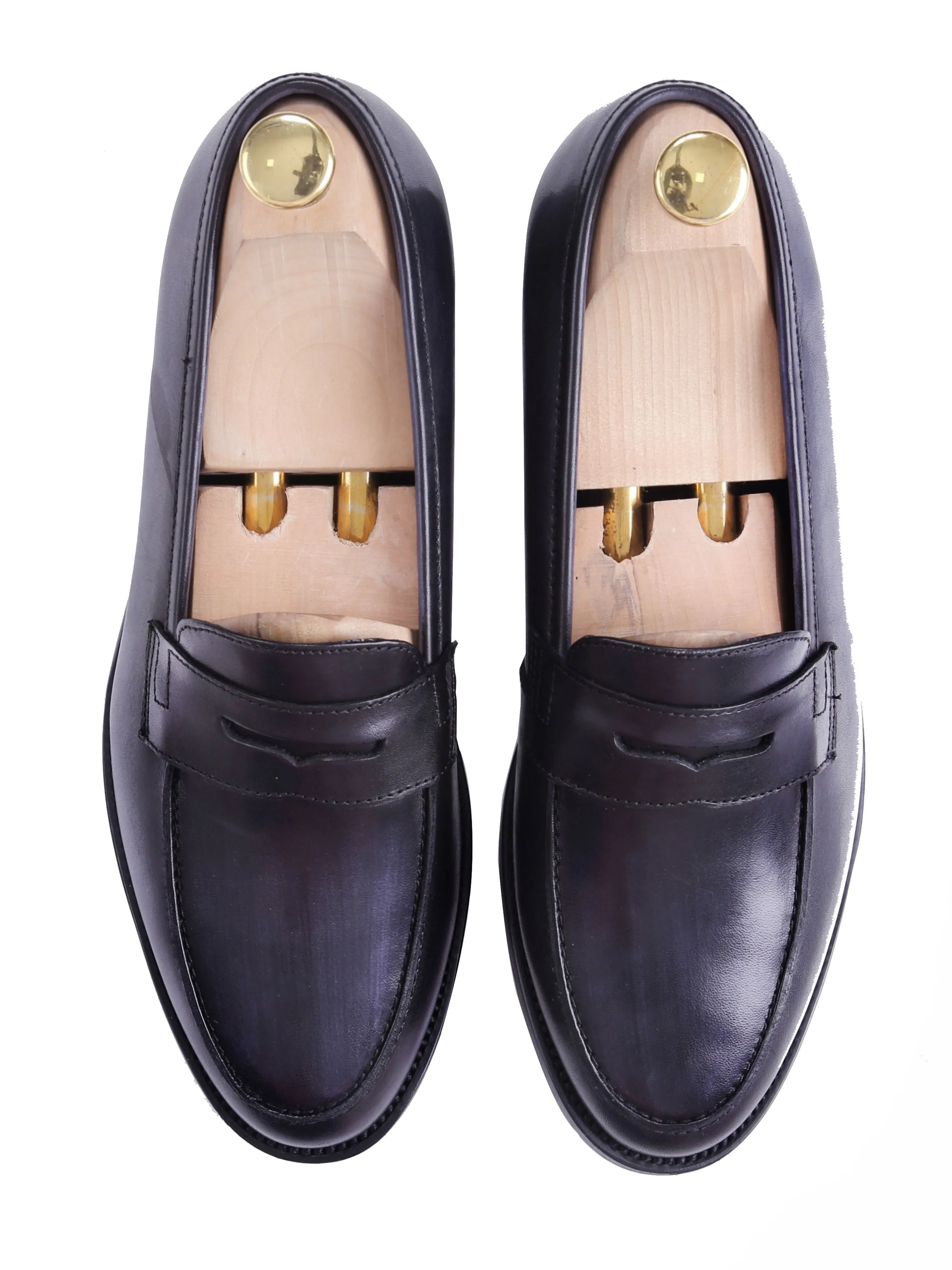 Black Grey Penny Loafer - Hand Painted Leather Patina