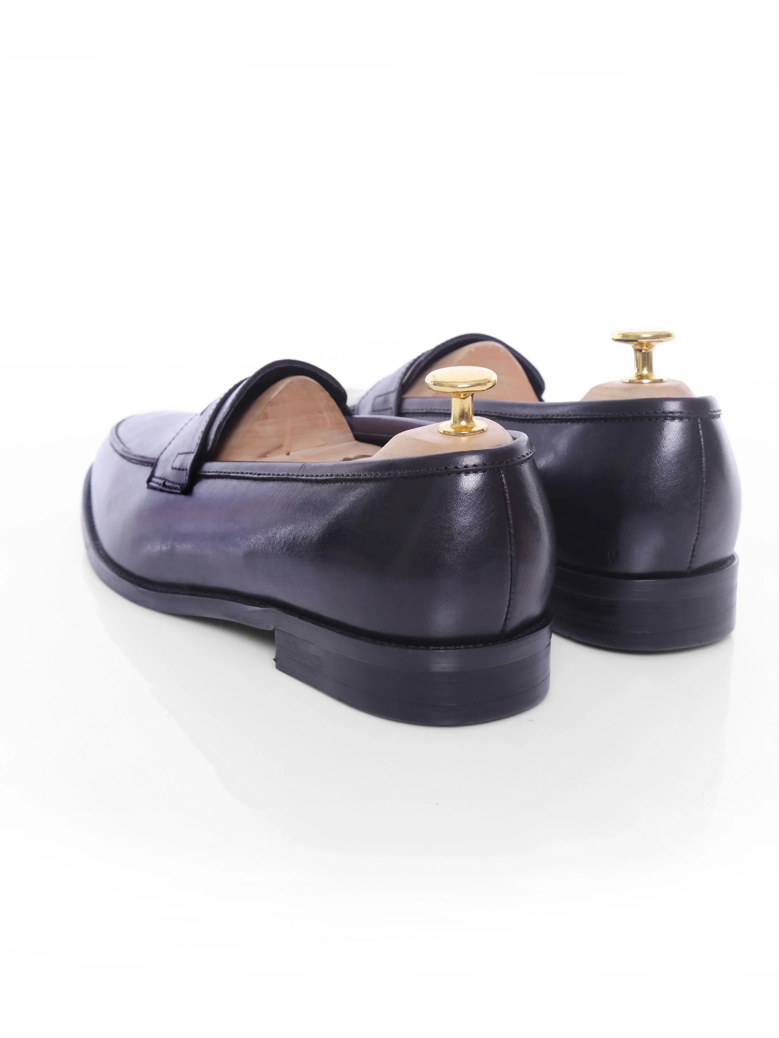 Black Grey Penny Loafer - Hand Painted Leather Patina