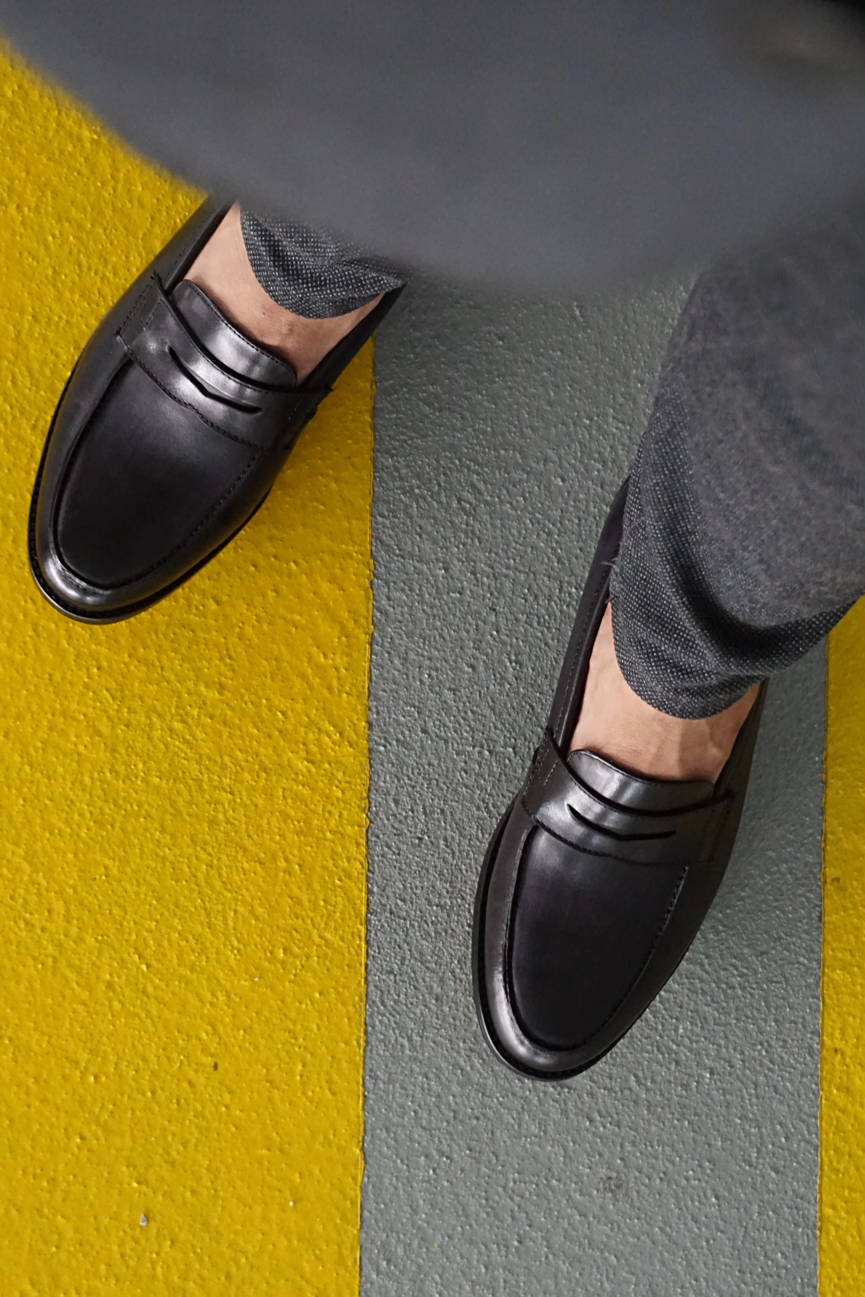 Black Grey Penny Loafer - Hand Painted Leather Patina