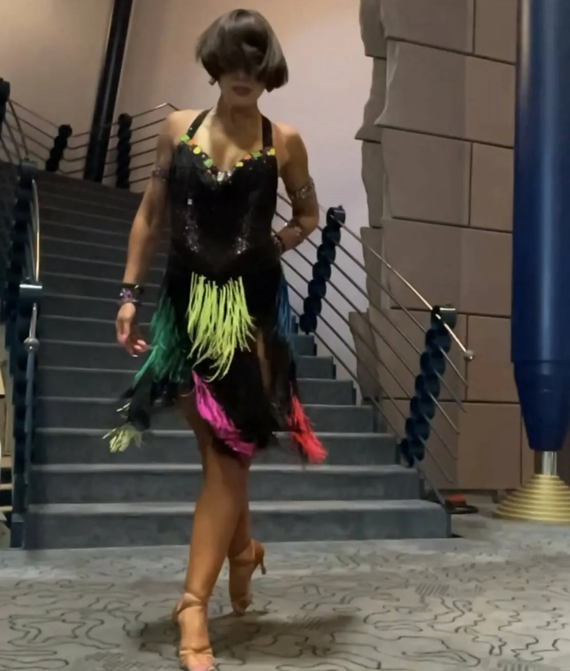 Black Latin Dress With Colorful Fringes