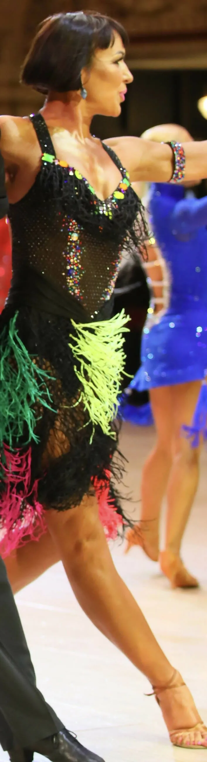 Black Latin Dress With Colorful Fringes