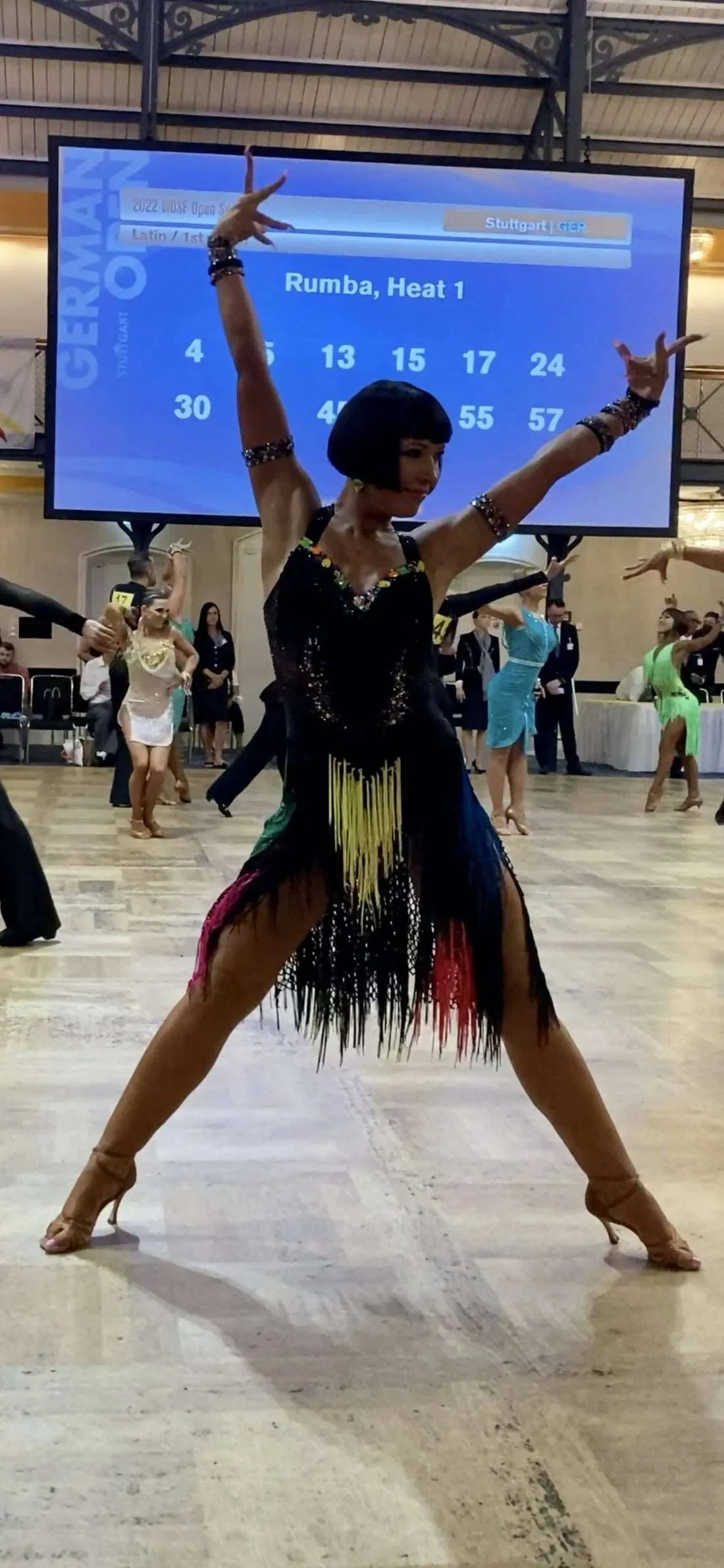 Black Latin Dress With Colorful Fringes