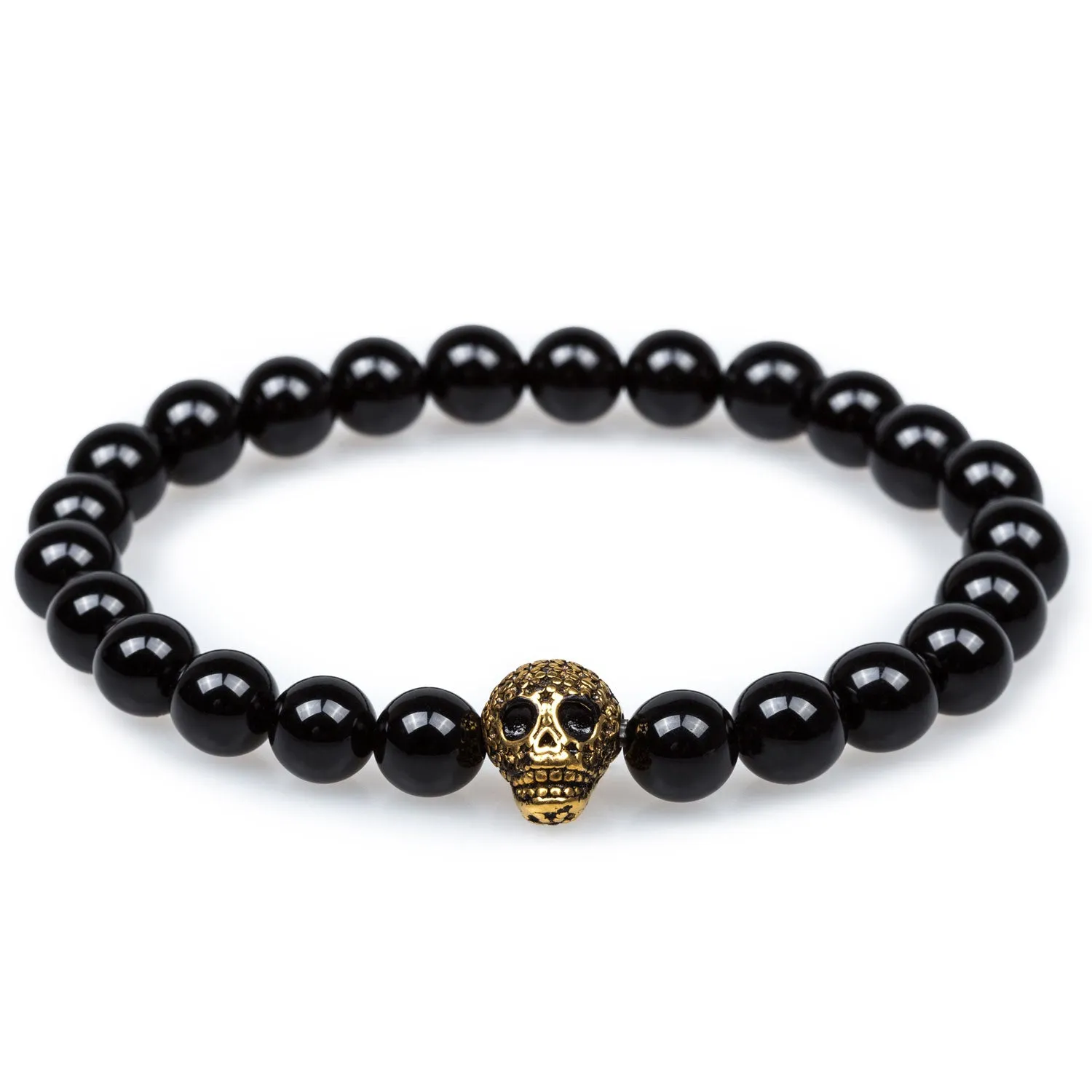 Black Onyx Gold Skull Bracelet - Shop Now!