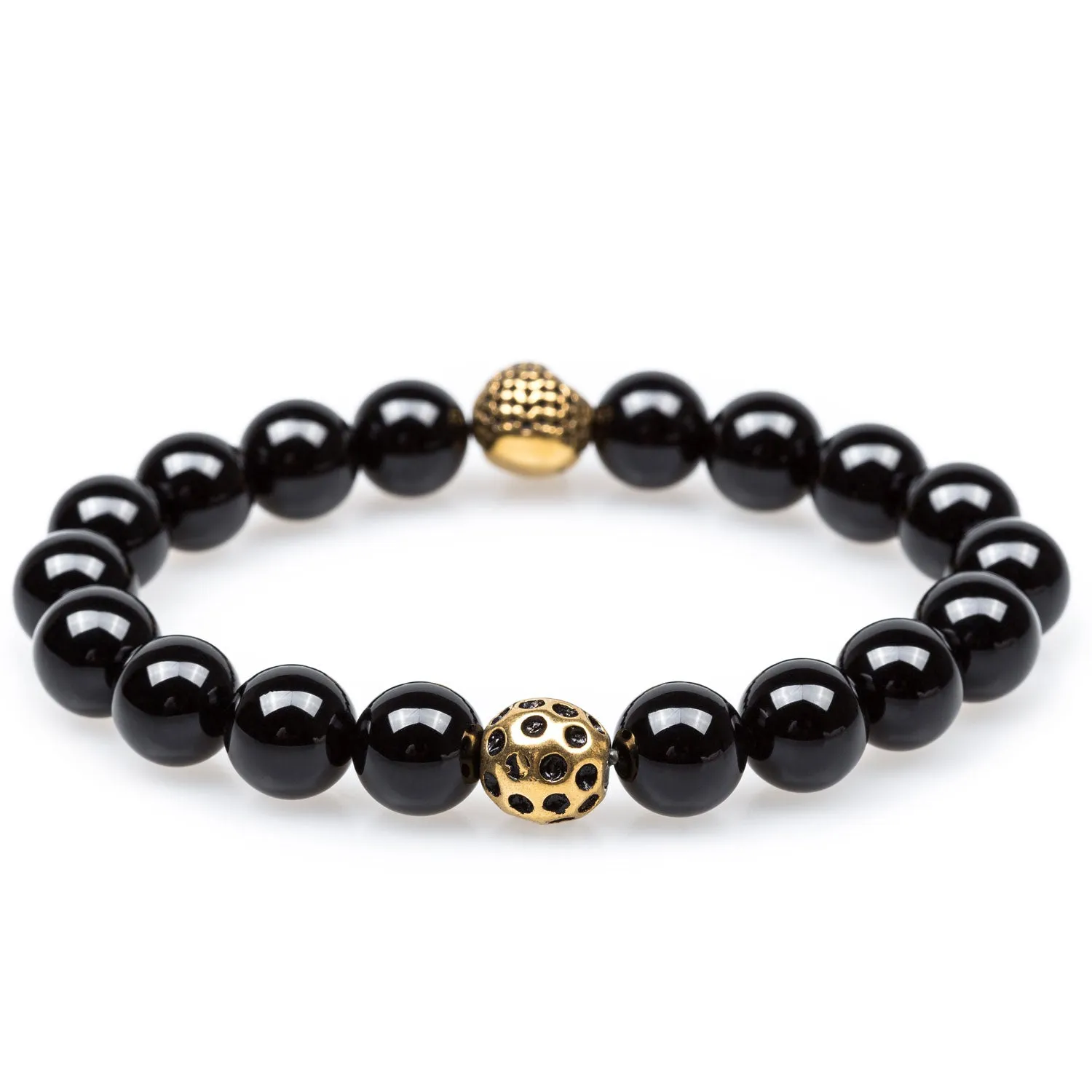 Black Onyx Gold Skull Bracelet