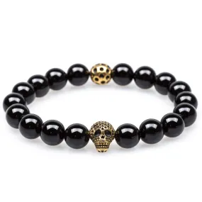 Black Onyx Gold Skull Bracelet