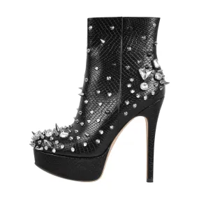 Black Studded Platform Ankle Boots