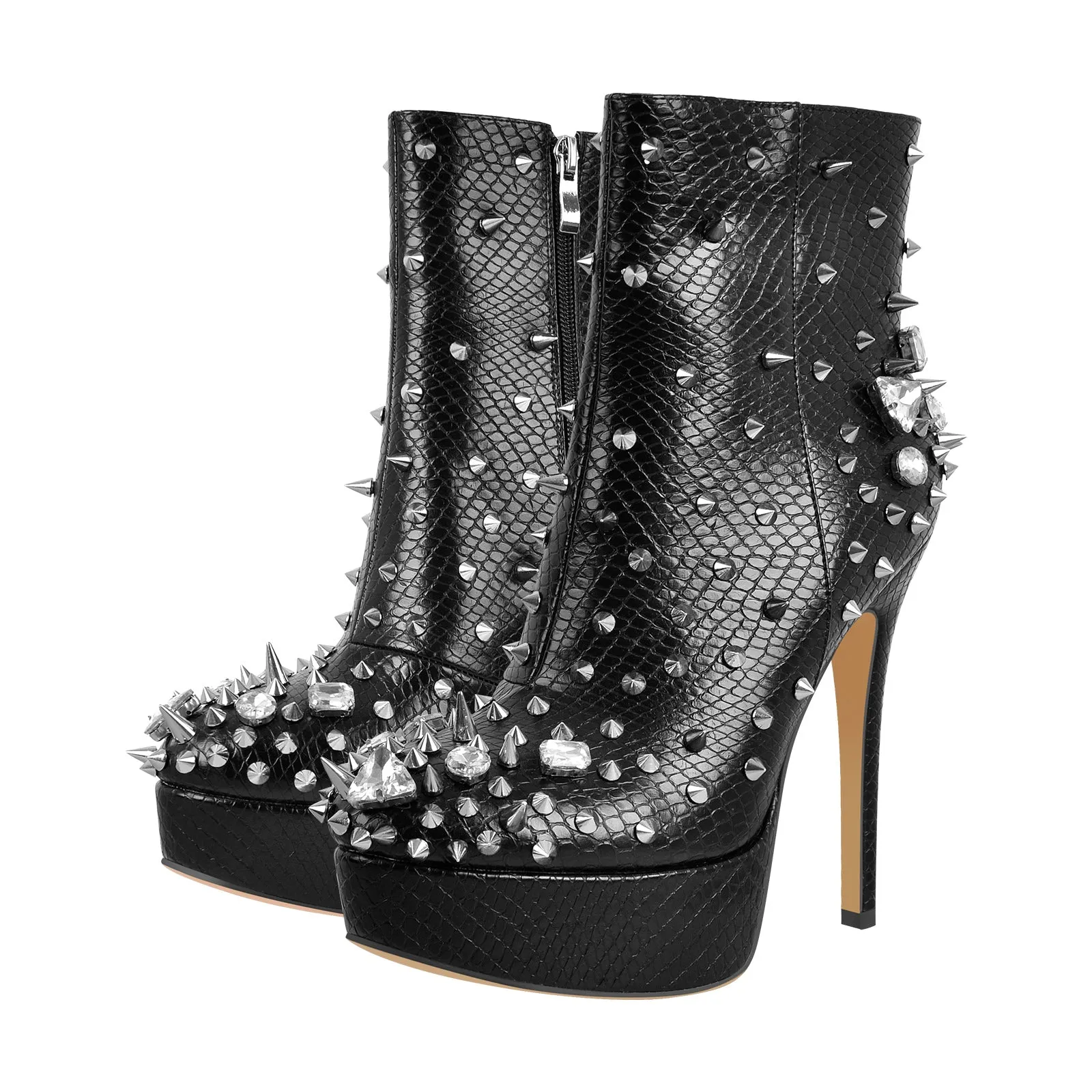 Black Studded Platform Ankle Boots