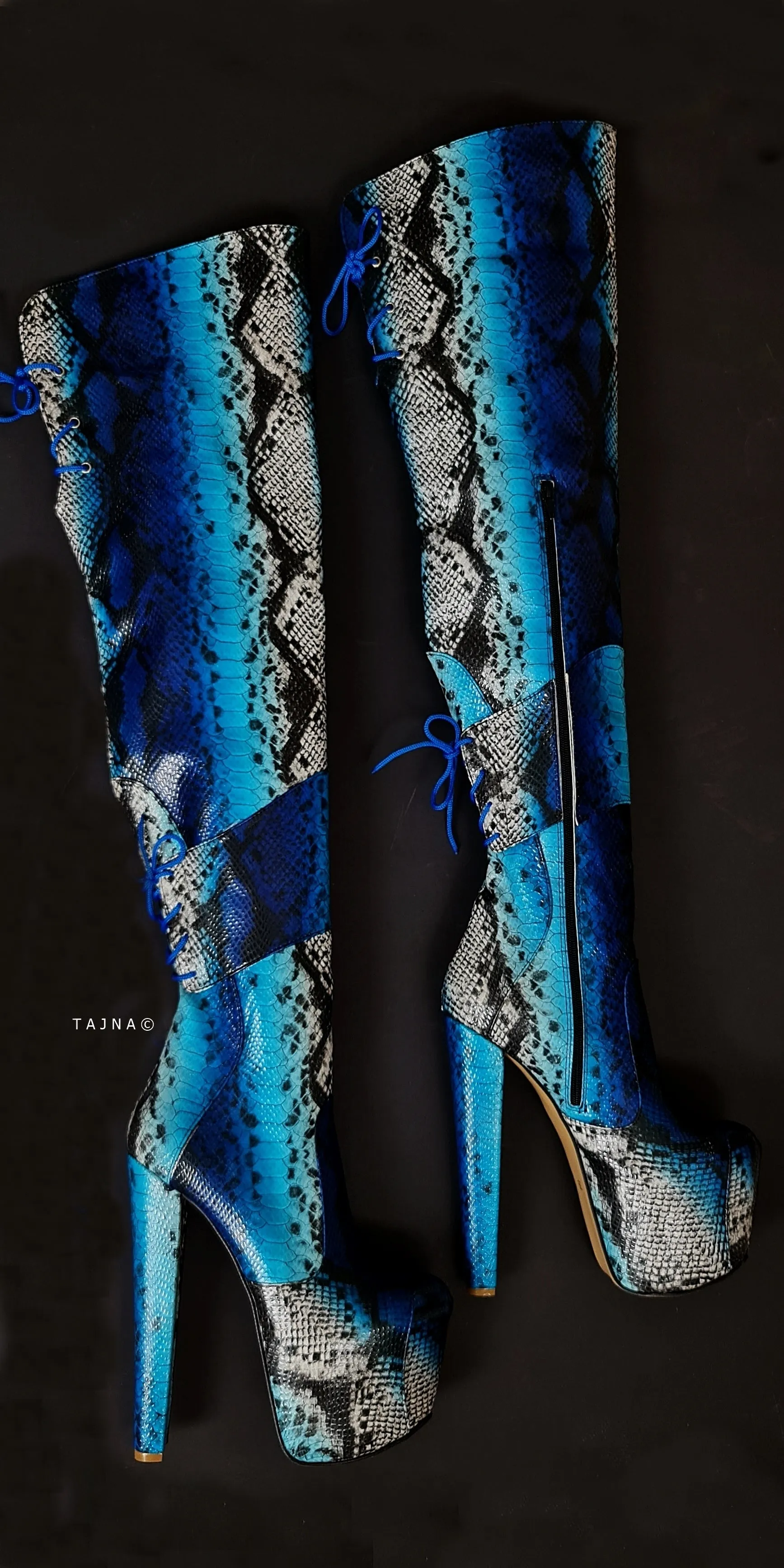 Blue Snake Thigh Boots