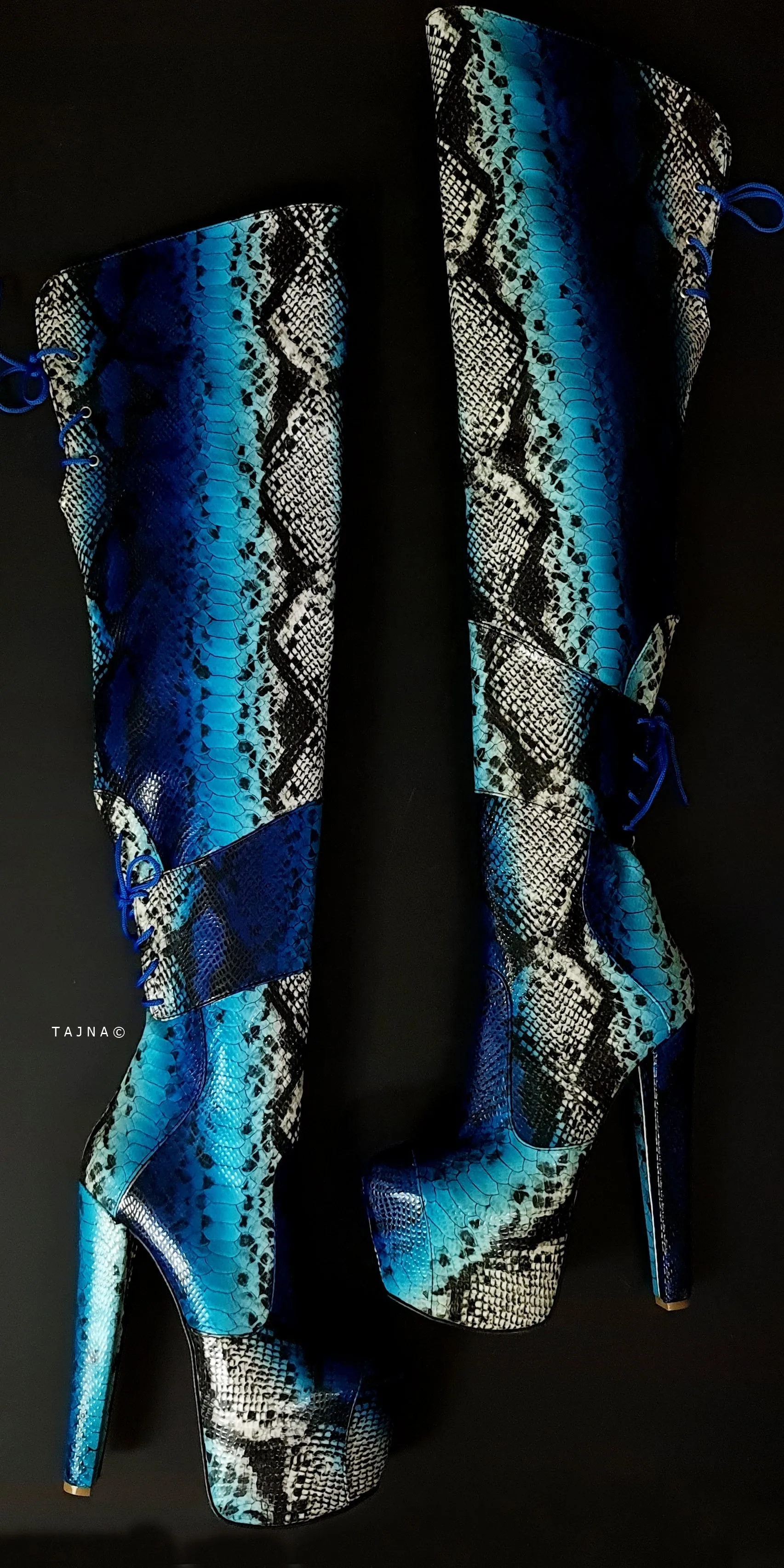 Blue Snake Thigh Boots