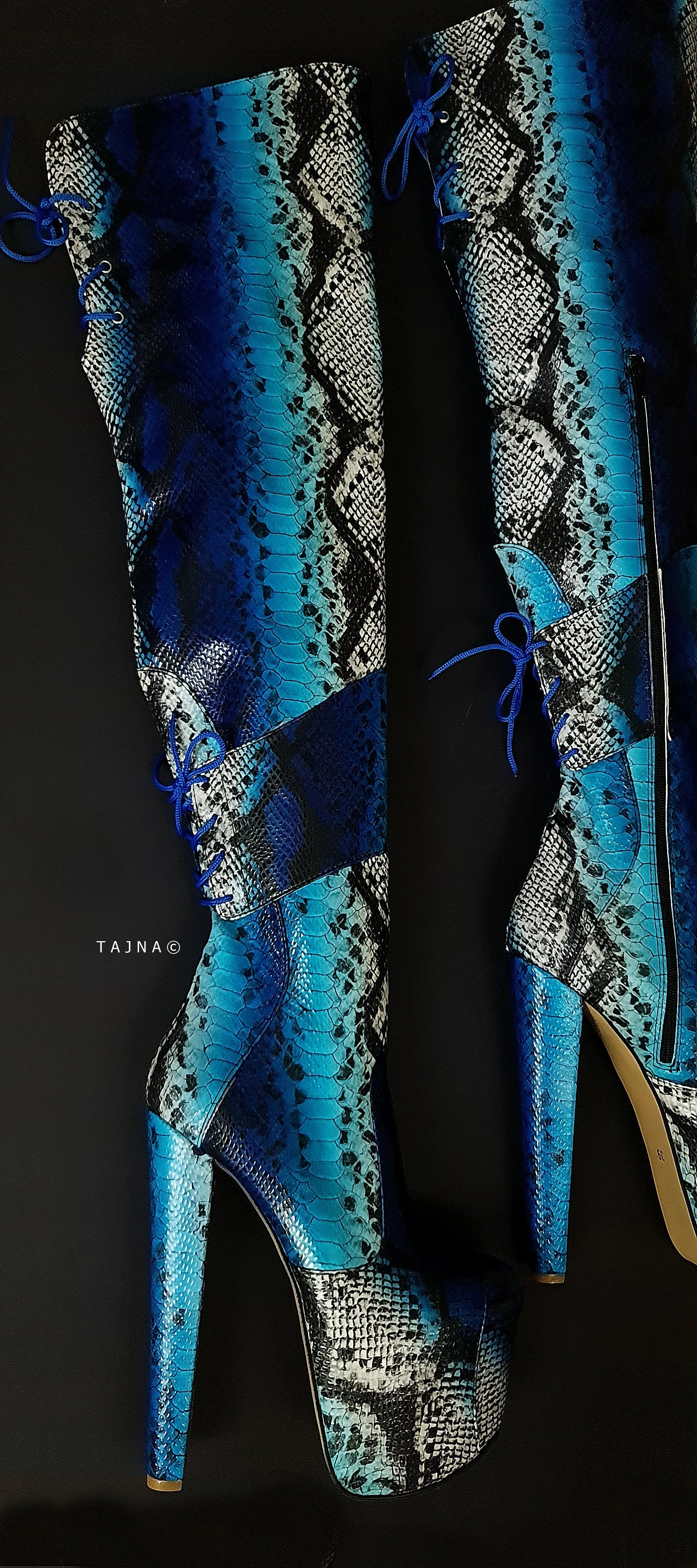 Blue Snake Thigh Boots