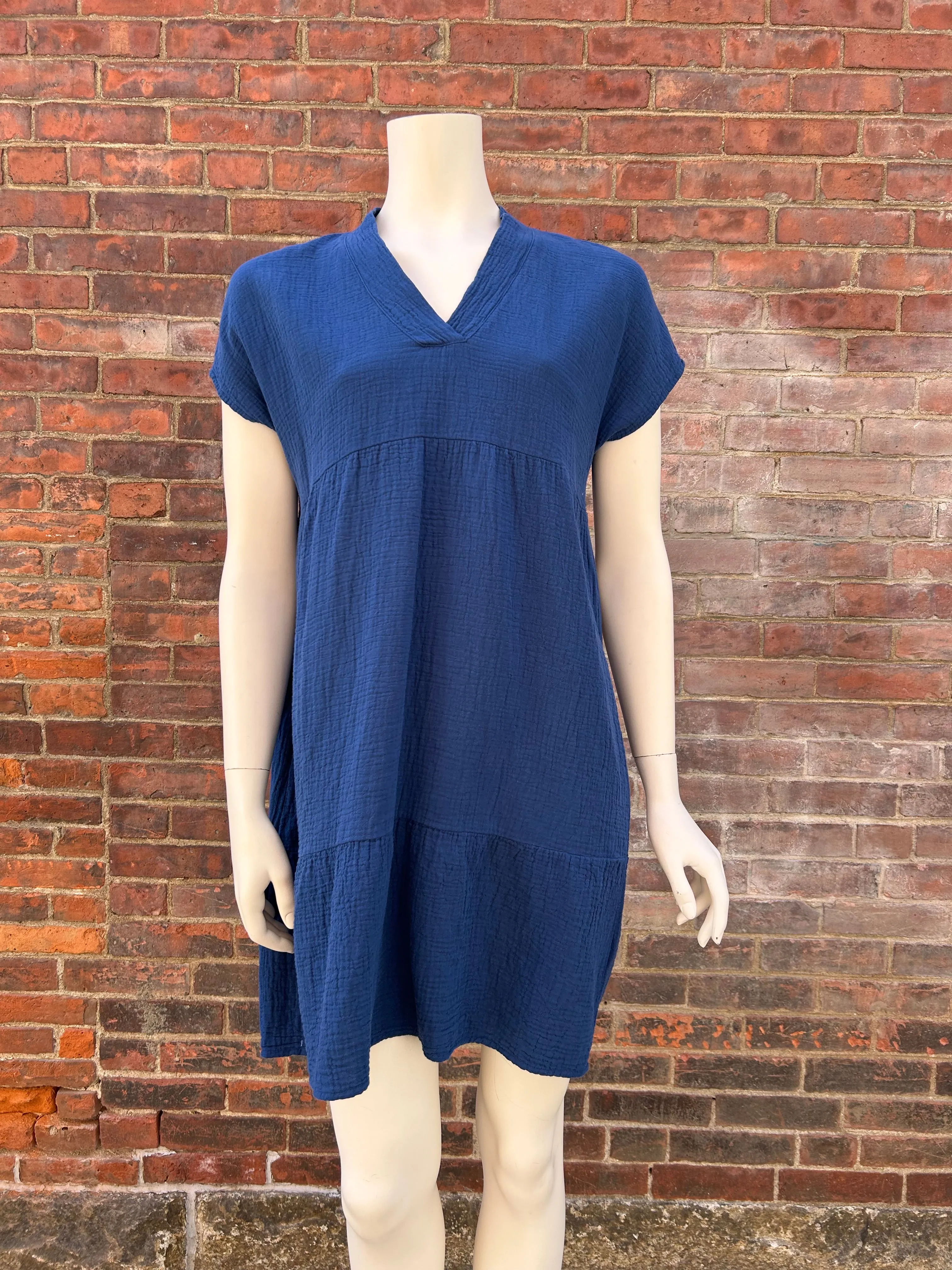 Bobi Tiered Short Sleeve V-Neck Dress