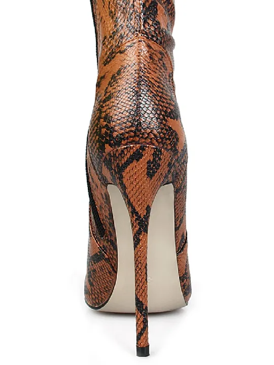 Camel Python Lycra Thigh High Boots.