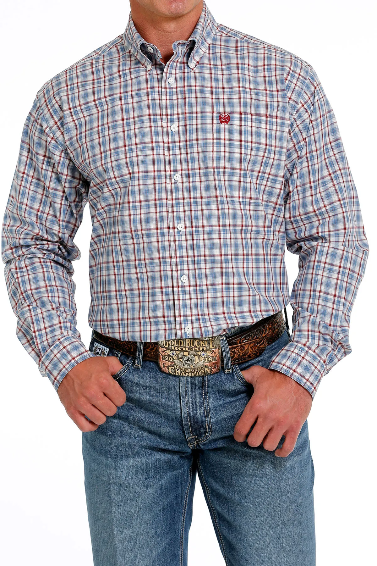 Cinch Plaid Long Sleeve Shirt for Men in Cream