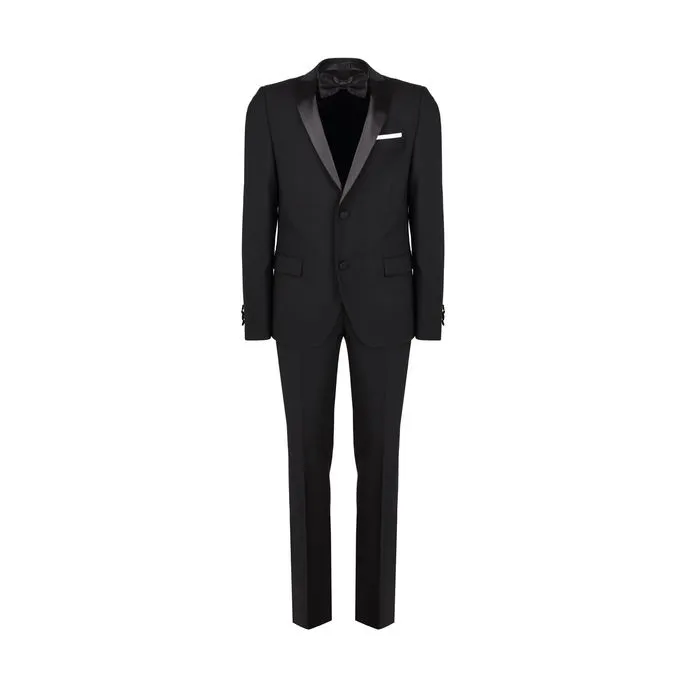 Classic Black Suit with Satin Revers and Bow Tie for Men