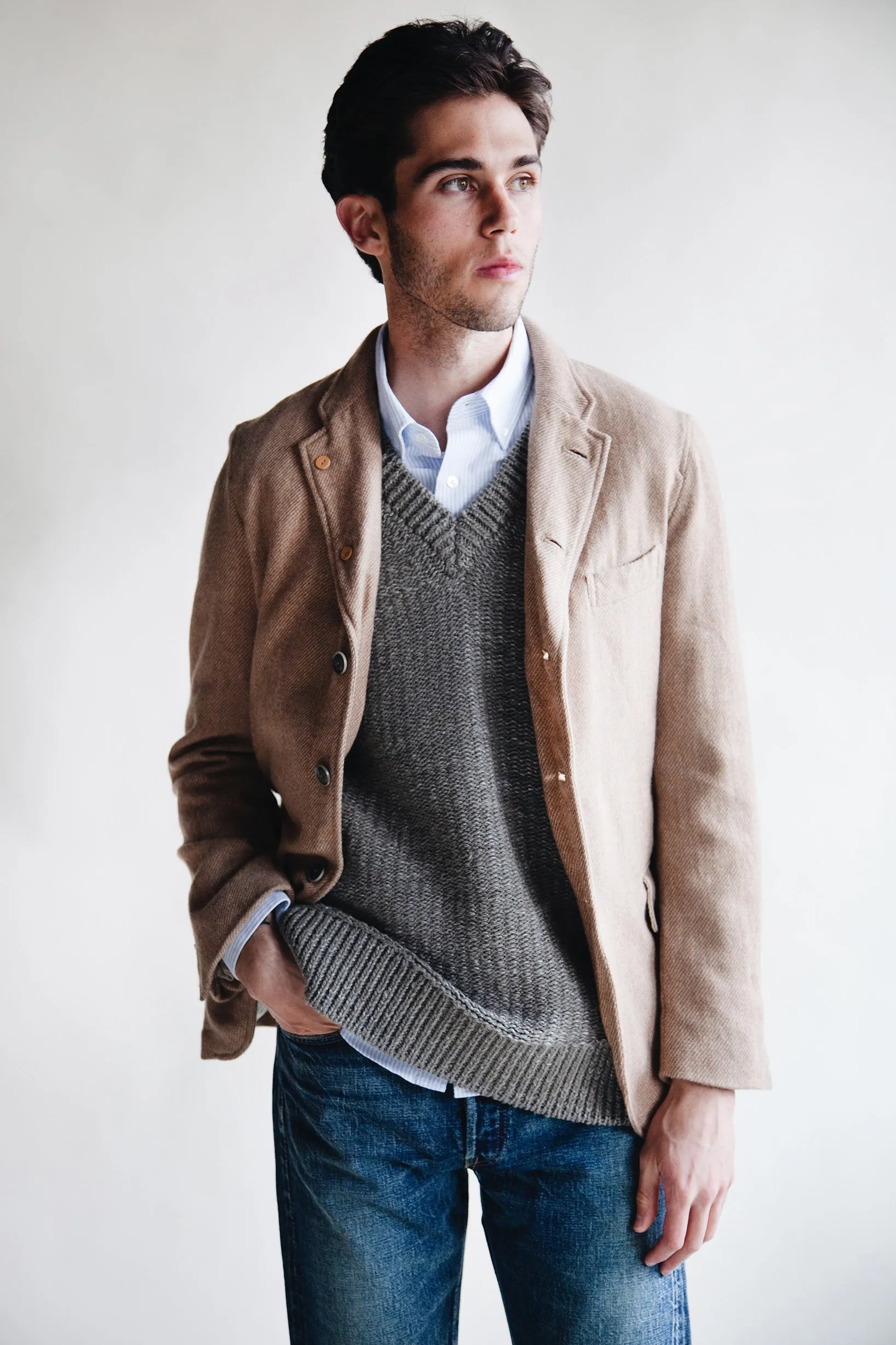 Classic Wool Check Blazer - Beige