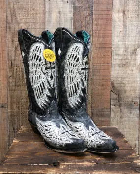 Corral Black Western Boots with Cross & Wings Overlay