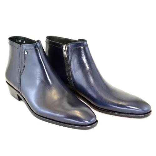 Corrente Navy Calf-Skin Leather Plain Toe Mens Boots