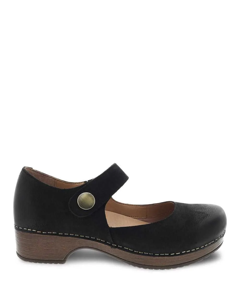 Dansko Womens Beatrice Burnished Nubuck Mary Jane Shoes- Black