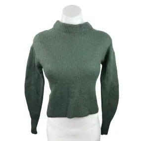 Everlane Green Alpaca Wool Mock Neck Balloon Sleeve Pullover Sweater Top Size XS