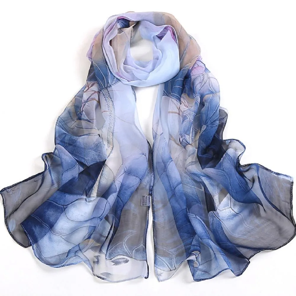 Fashion Print Long Soft Scarf Shawl Chiffon Lotus Scarf for Women